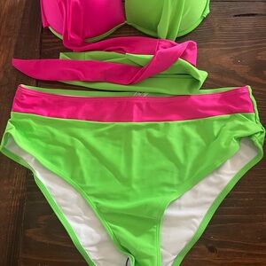 SHEIN Pink and Green Bikini Set